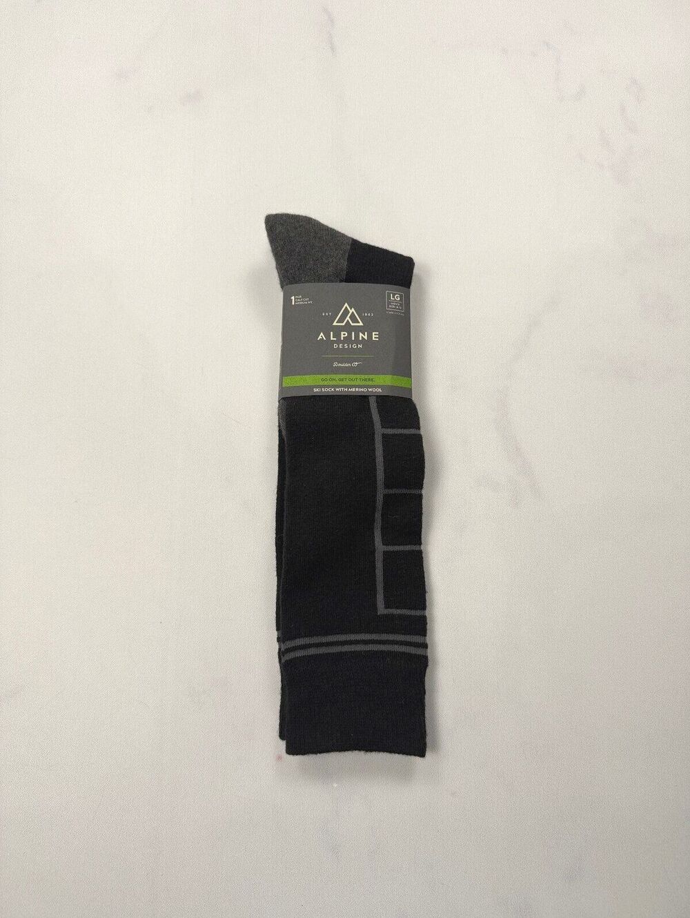 Alpine Design Ski Socks Black Modern Sporty Mens L 8-12 NWT